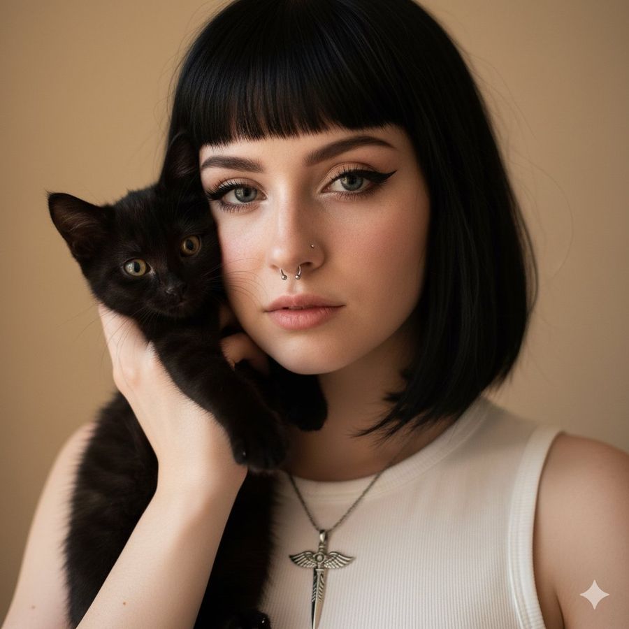 Soft Grunge Portrait With Black Cat — Nano Banana Pro image prompt example
