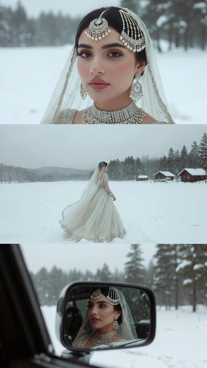 South Asian Bride In Snowy Landscape Collage — Nano Banana Pro image prompt example