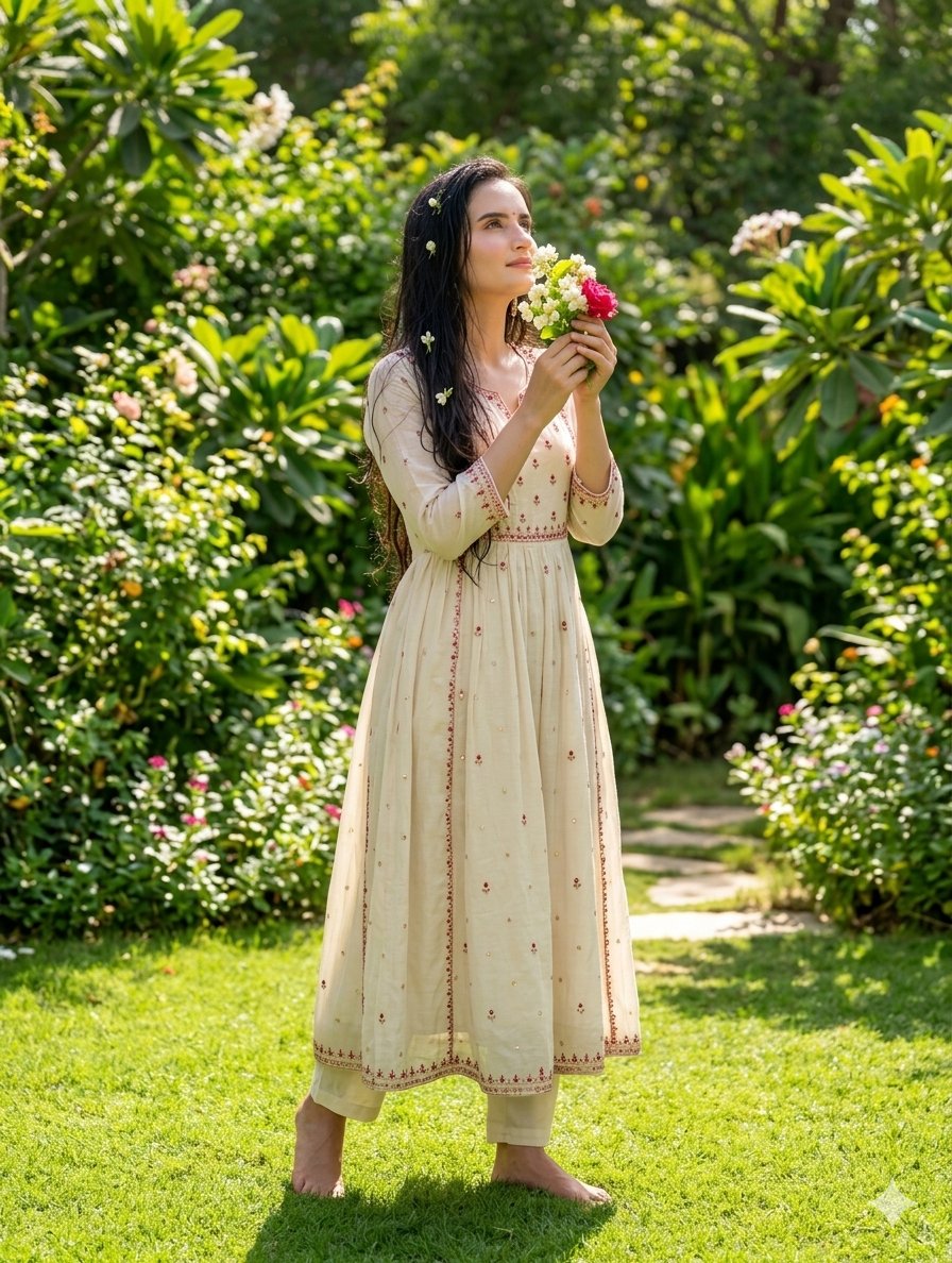 South Asian Woman In Garden Portrait — Nano Banana Pro image prompt example