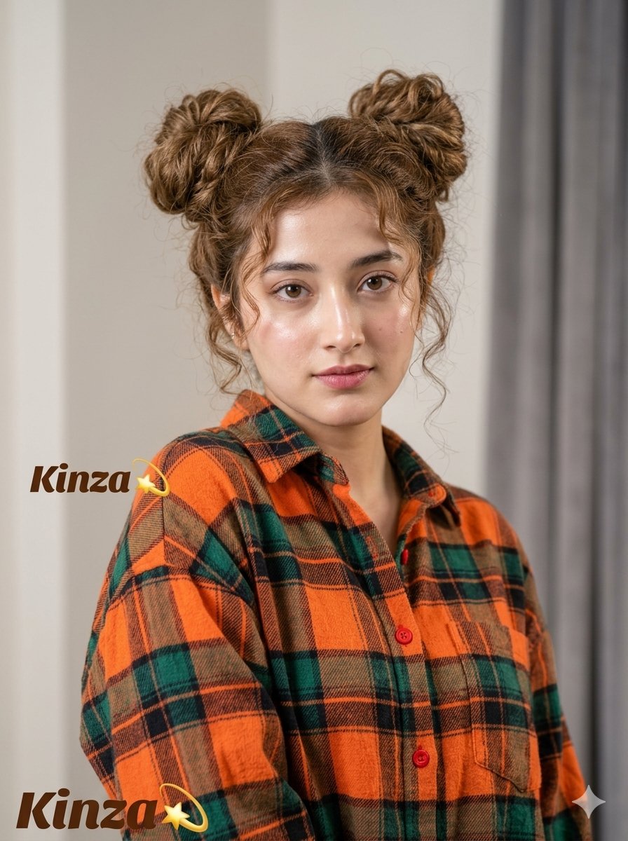 Space Buns Flannel Portrait — Nano Banana Pro image prompt example
