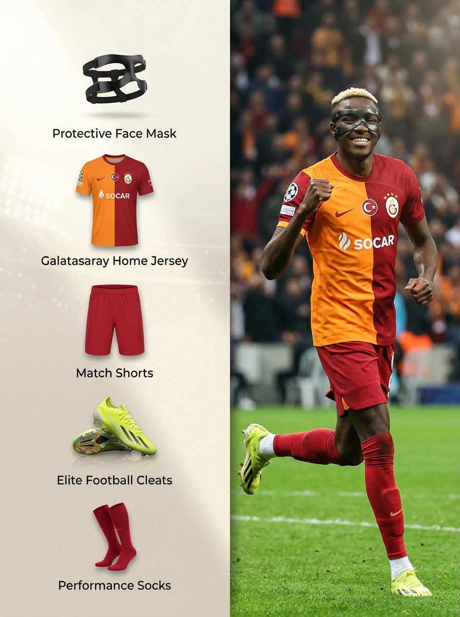 Sports Equipment Infographic Layout Of Victor Osimhen — Nano Banana Pro image prompt example