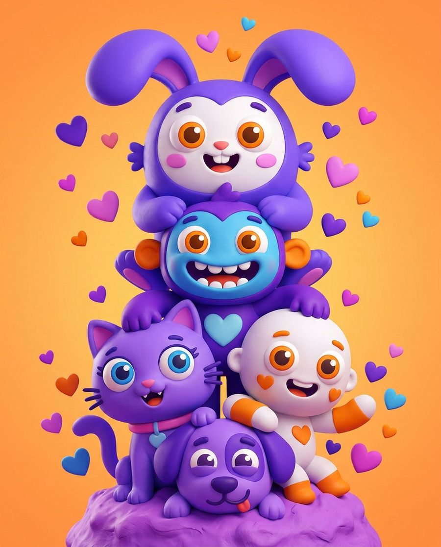 Stacked 3d Cartoon Characters — Nano Banana Pro image prompt example