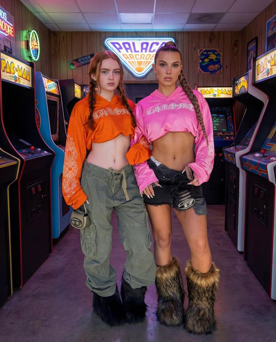 Stranger Things Duo In Retro Arcade 3 Prompts — Nano Banana Pro image prompt example