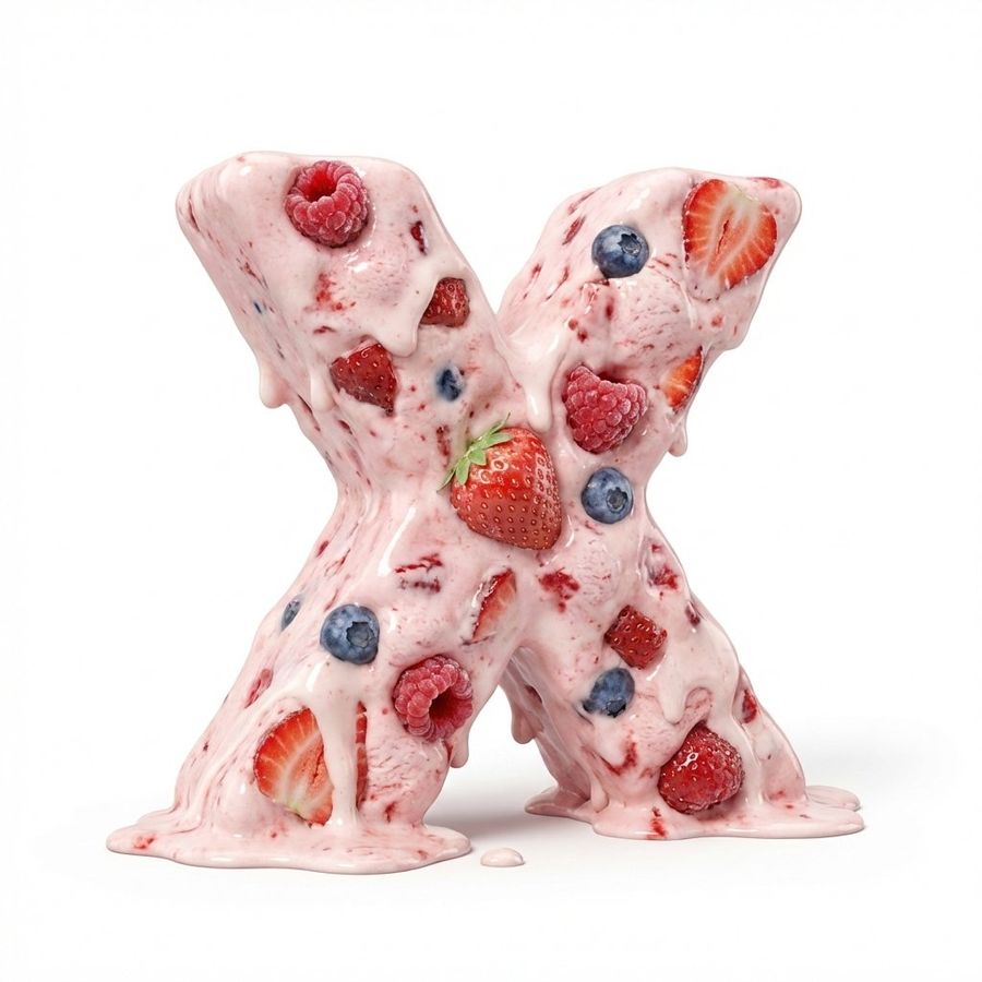 Strawberry Ice Cream 3d Letter X — Nano Banana Pro image prompt example