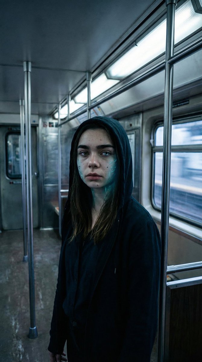 Subtle Cyborg Transformation In Subway — Nano Banana Pro image prompt example