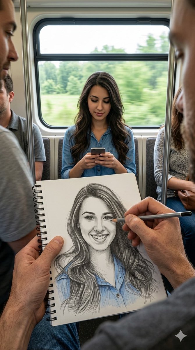 Subway Artist Sketching Perspective — Nano Banana Pro image prompt example