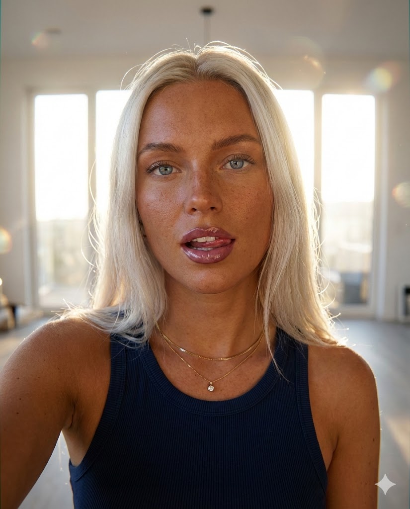 Sunkissed Glamour Tight Crop Selfie At Golden Hour — Nano Banana Pro image prompt example