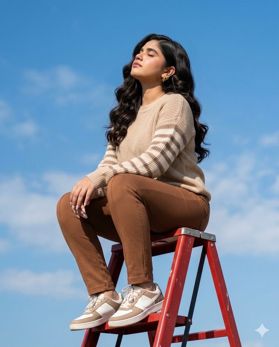 Sunlit Ladder Lifestyle Portrait — Nano Banana Pro image prompt example