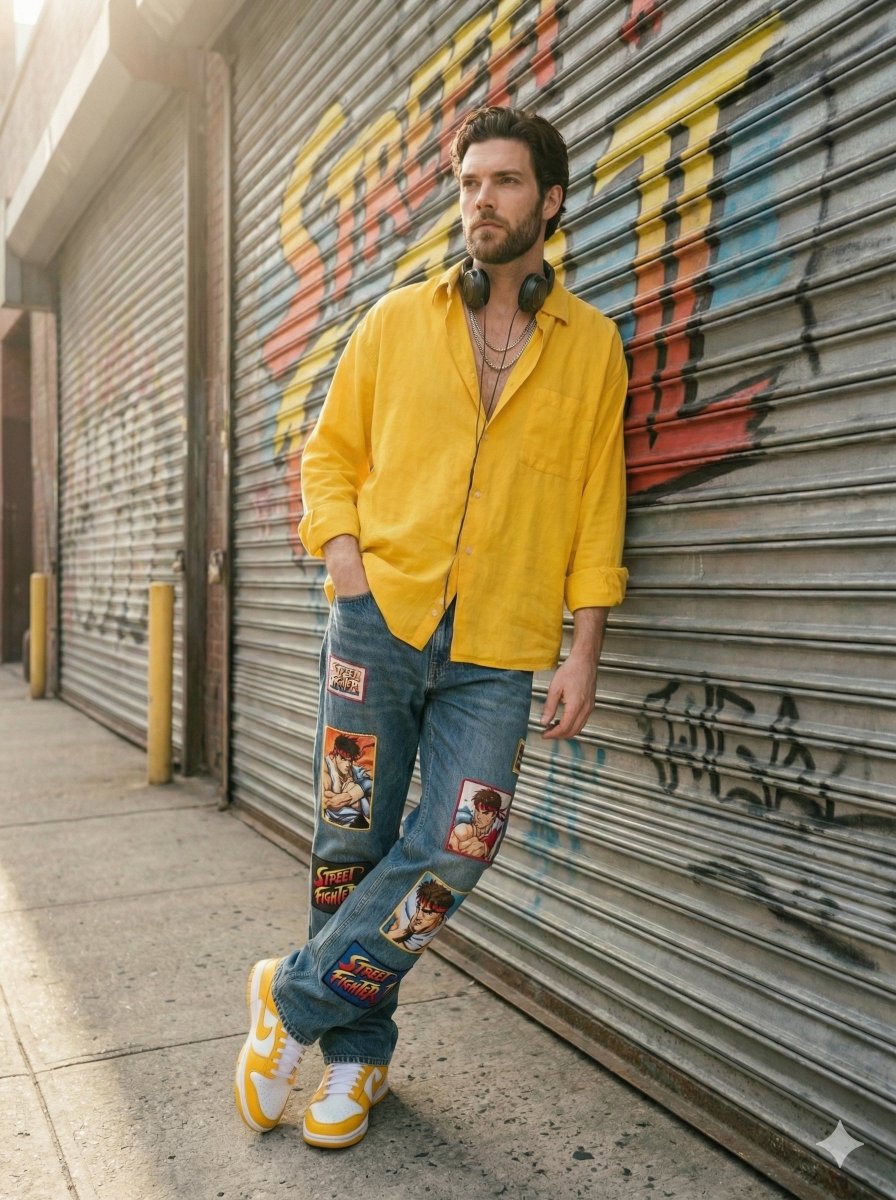 Sunlit Urban Streetwear Portrait With Retro Graffiti — Nano Banana Pro image prompt example