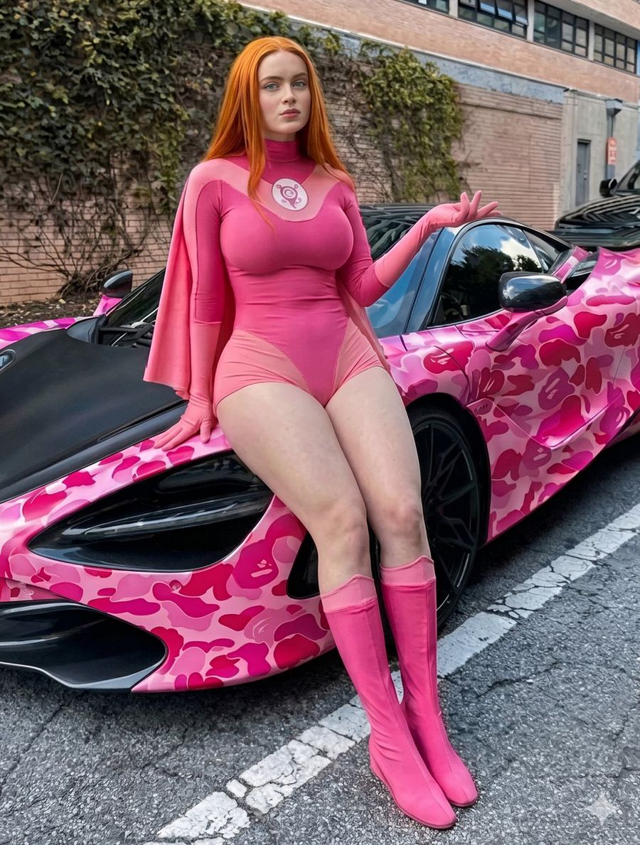 Superhero Bodysuit On Sports Car Hood Prompt 2 — Nano Banana Pro image prompt example