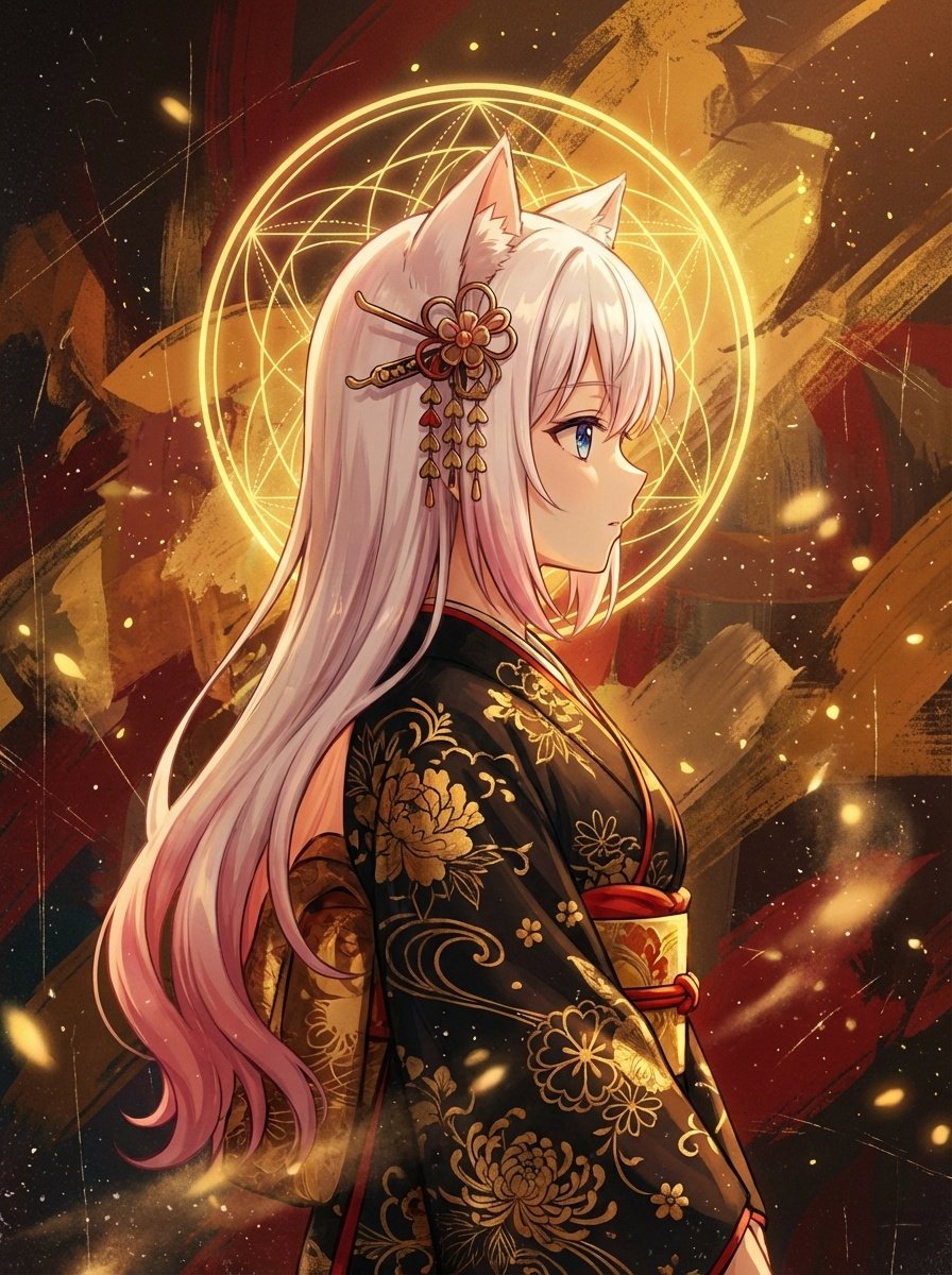 Surreal Anime Nekomimi In Kimono — Nano Banana Pro image prompt example