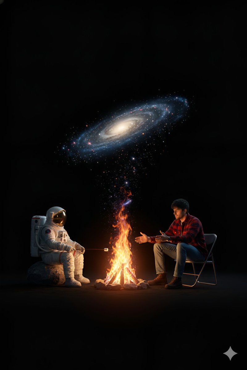 Surreal Campfire In Cosmic Void — Nano Banana Pro image prompt example