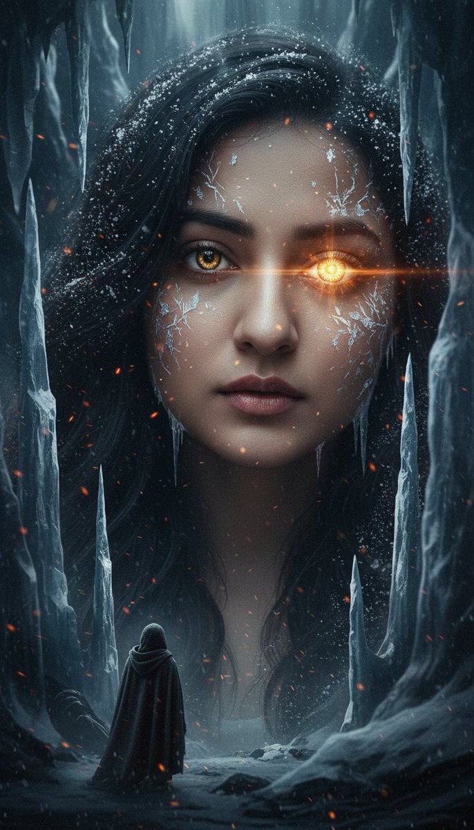 Surreal Cinematic Fantasy Portrait With Fire And Ice — Nano Banana Pro image prompt example
