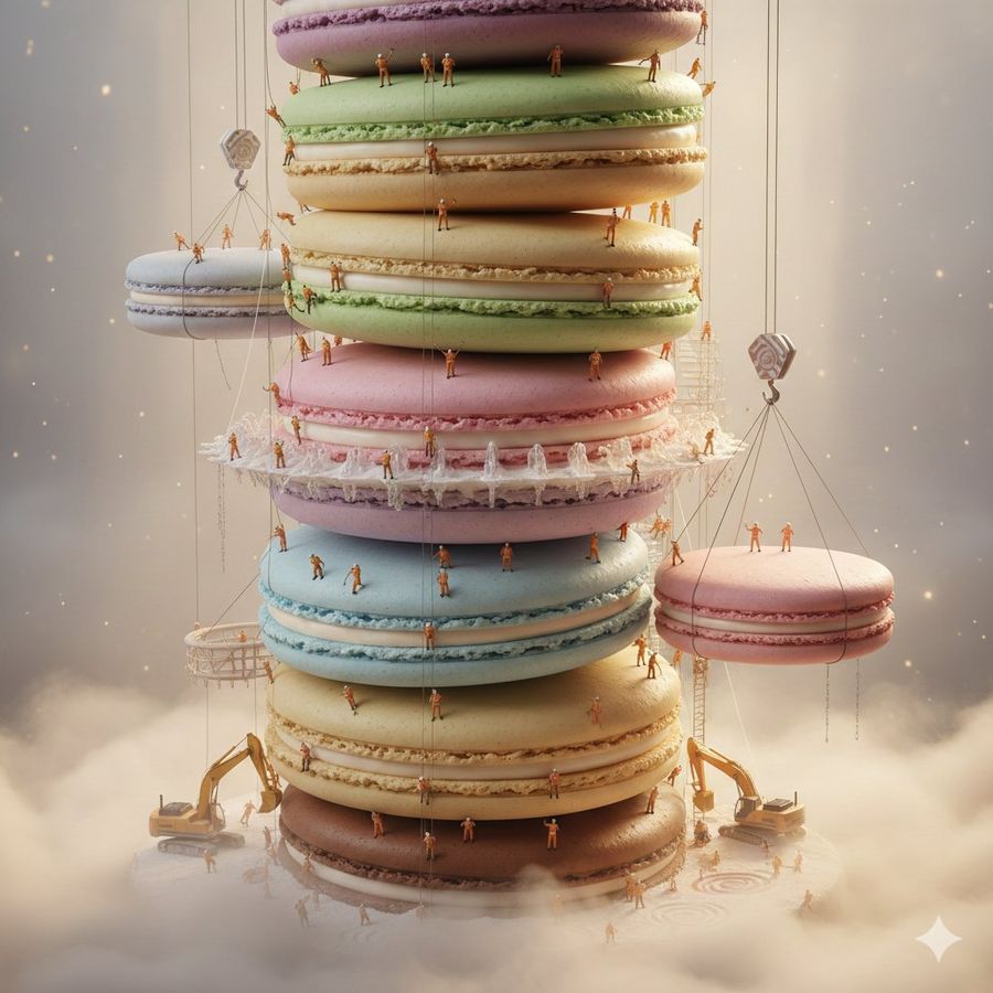 Surreal Cinematic Macaron Megastructure Video Prompt — Nano Banana Pro image prompt example