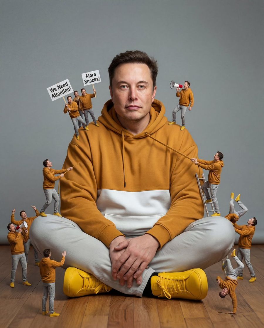 Surreal Comedy Portrait With Miniatures — Nano Banana Pro image prompt example