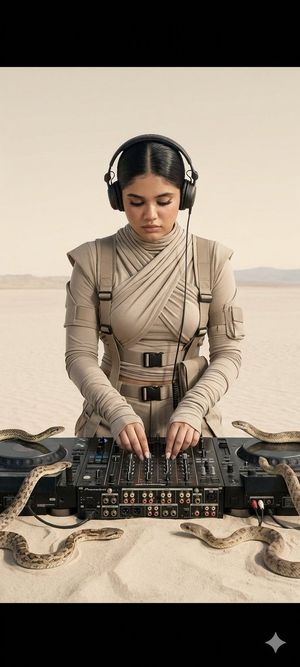 Surreal Desert Dj Snakes — Nano Banana Pro image prompt example