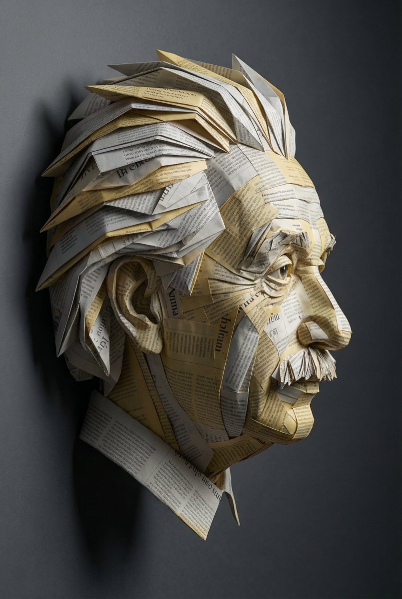 Surreal Einstein Paper Sculpture Photography Prompt — Nano Banana Pro image prompt example