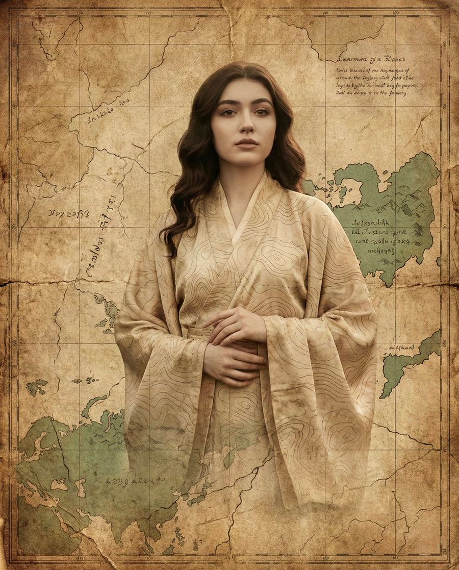 Surreal Fine Art Portrait Emerging From Ancient Map — Nano Banana Pro image prompt example