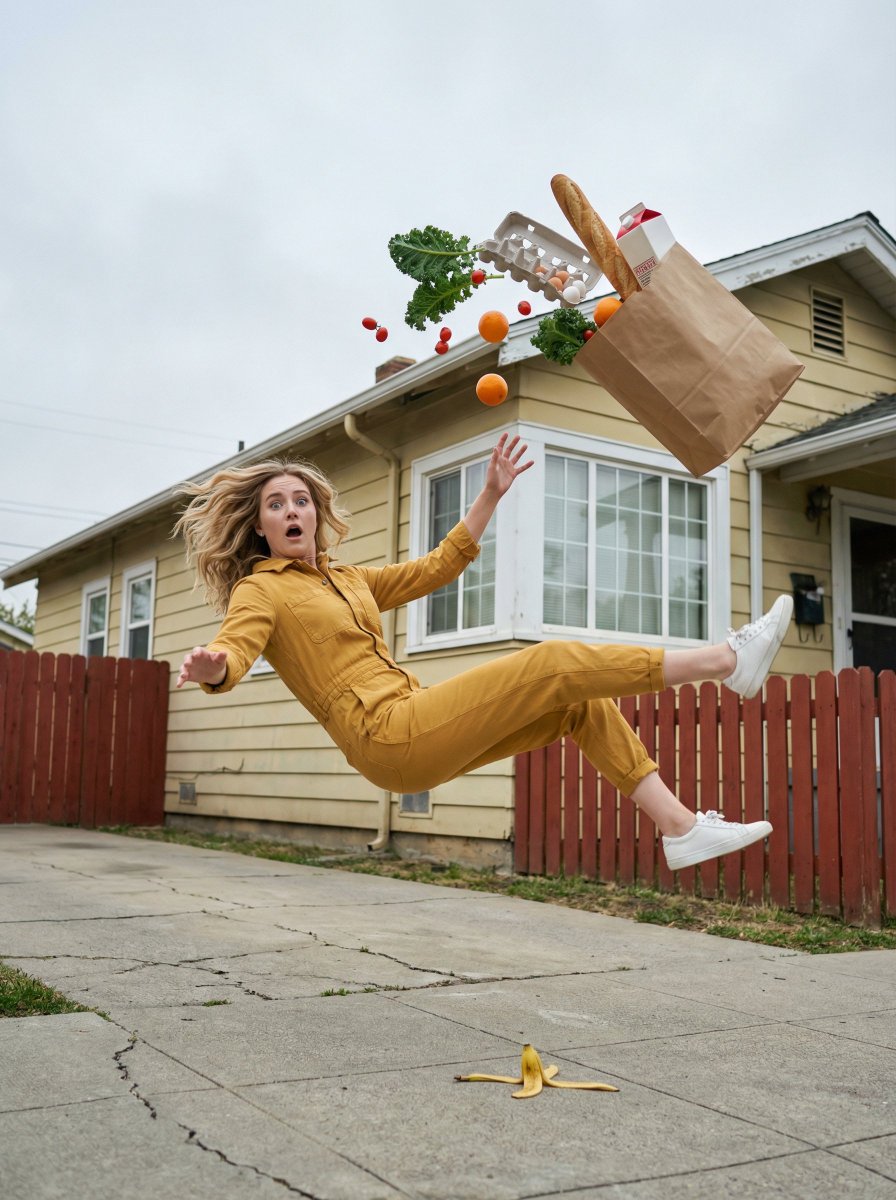 Surreal Frozen Action Falling Woman Prompt — Nano Banana Pro image prompt example