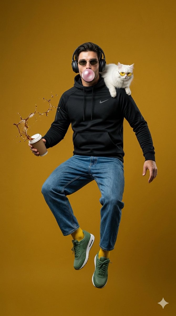 Surreal Jumping High Fashion Portrait — Nano Banana Pro image prompt example