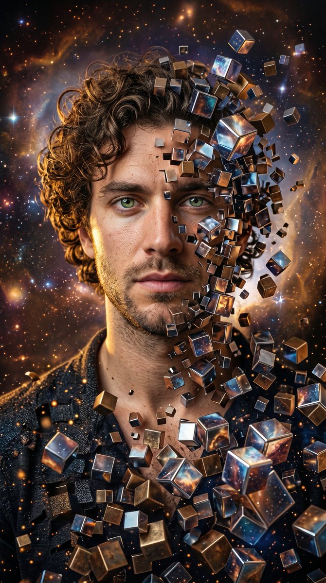 Surreal Metallic Cube Portrait — Nano Banana Pro image prompt example