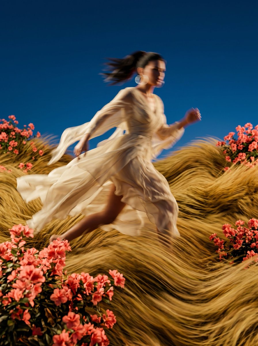 Surreal Motion Blur Floral Landscape — Nano Banana Pro image prompt example