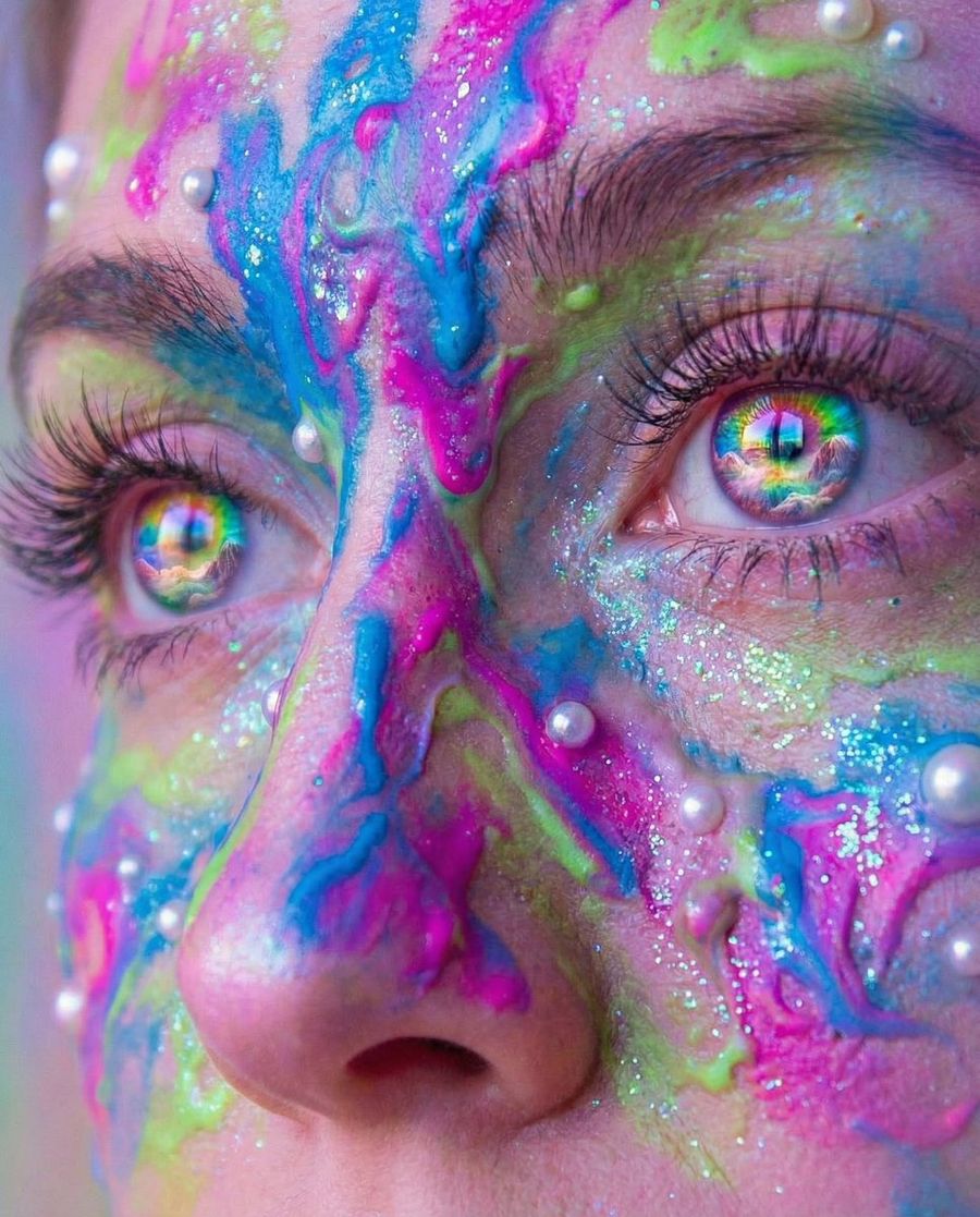 Surreal Portrait With Rainbow Irises And Melted Paint — Nano Banana Pro image prompt example