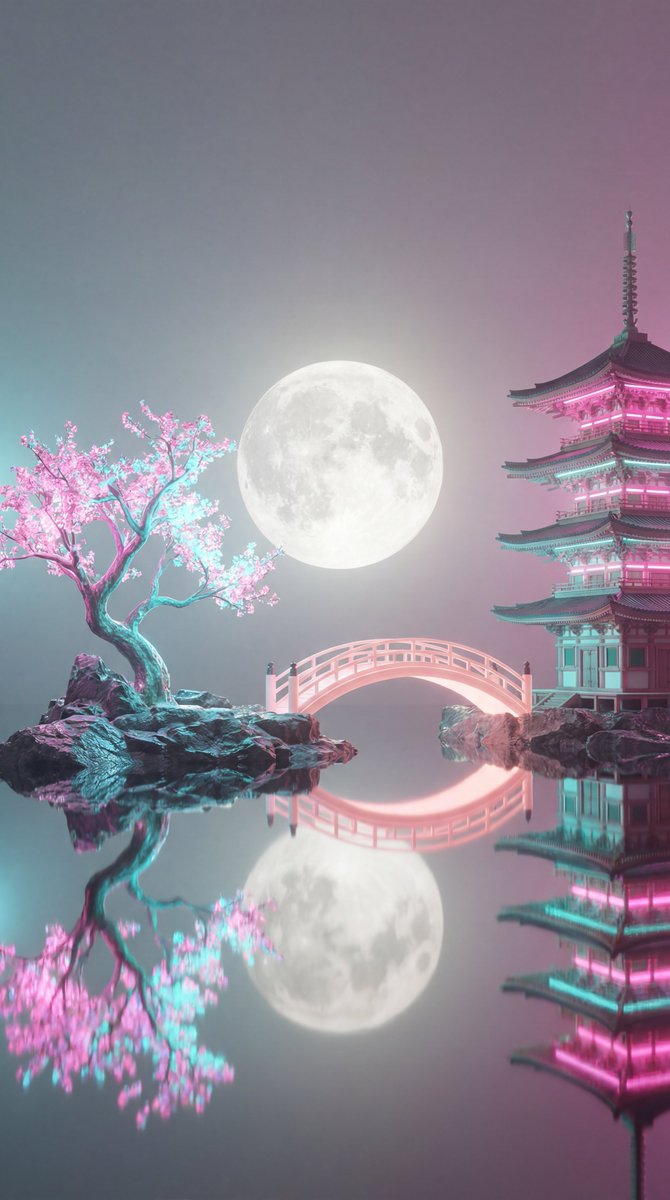Surreal Vaporwave Night Landscape — Nano Banana Pro image prompt example