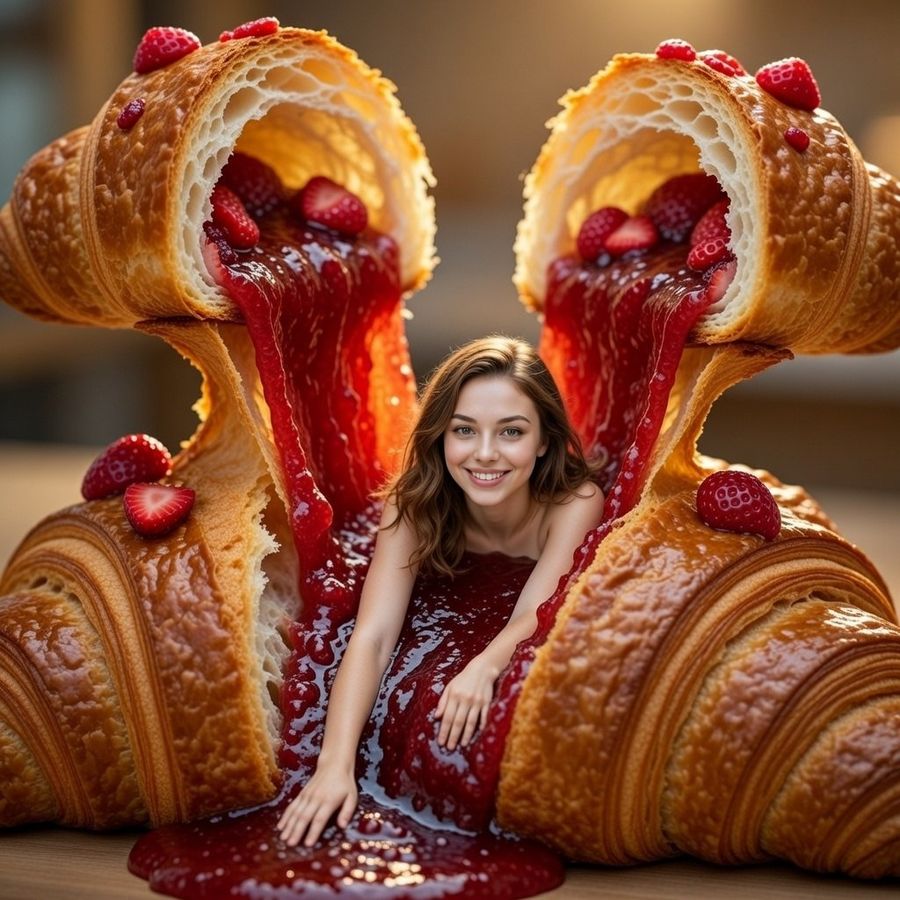 Surreal Woman Sliding Down Melted Ice Cream Or Jam — Nano Banana Pro image prompt example