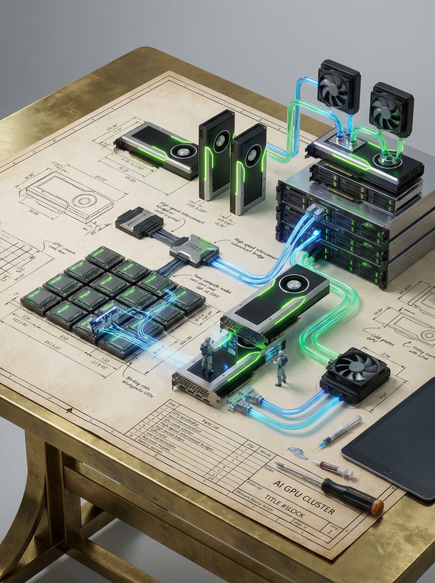 Technical Blueprint Of An Ai Gpu Cluster — Nano Banana Pro image prompt example