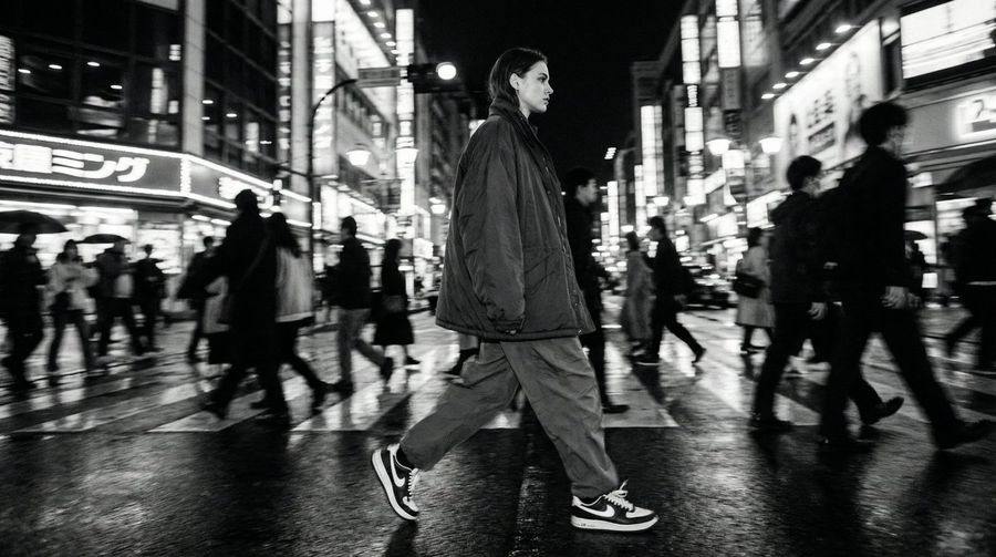 Template For Cinematic Bw Street Fashion Editorial — Nano Banana Pro image prompt example