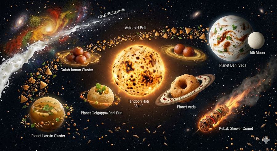 The Food Galaxy Cosmic Indian Street Food Solar System — generated with Nano Banana Pro