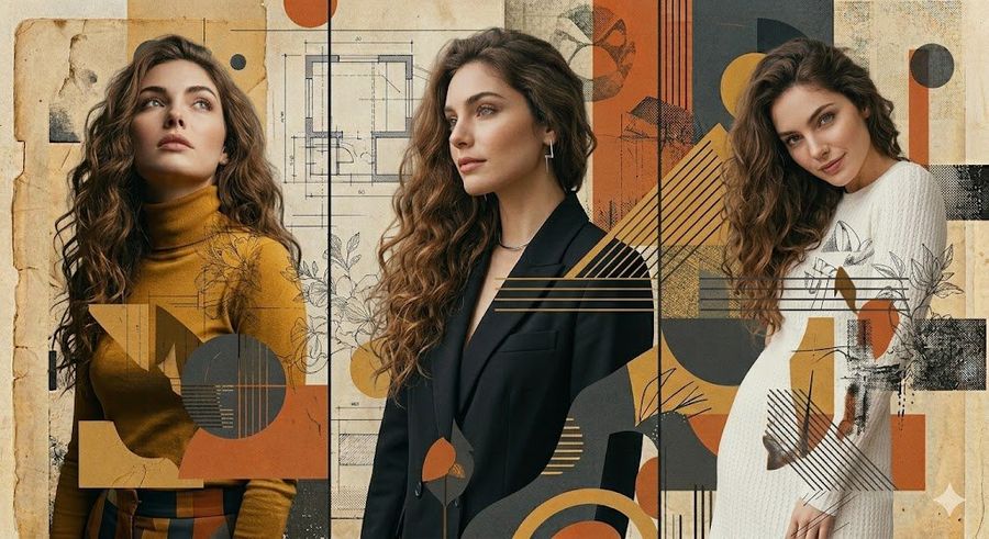 Three Panel Mixed Media Fashion Composition — Nano Banana Pro image prompt example