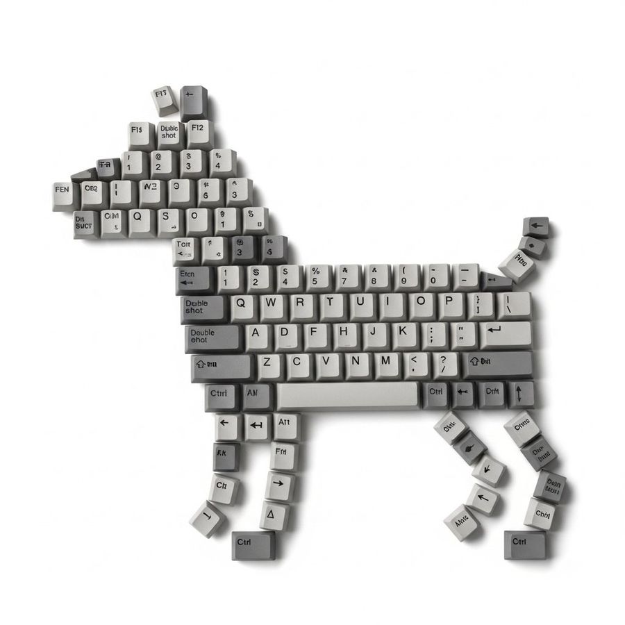 Top Down Flat Lay Of Dog Formed From Keyboard Keycaps — Nano Banana Pro image prompt example
