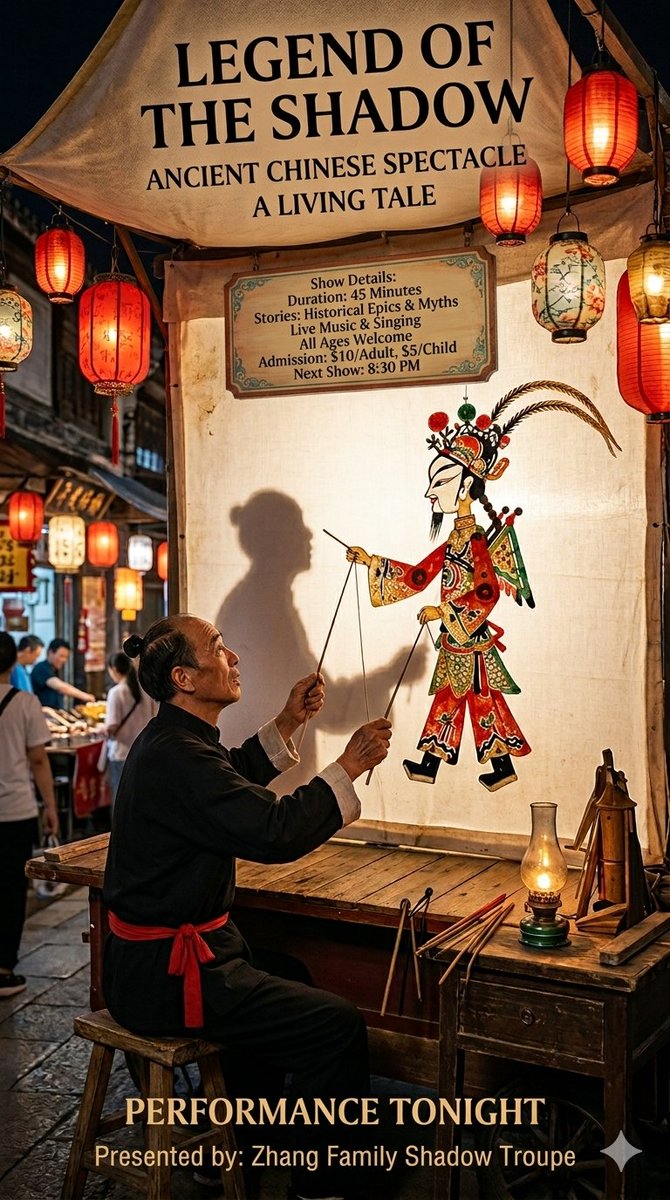 Traditional Shadow Puppet Performance — Nano Banana Pro image prompt example
