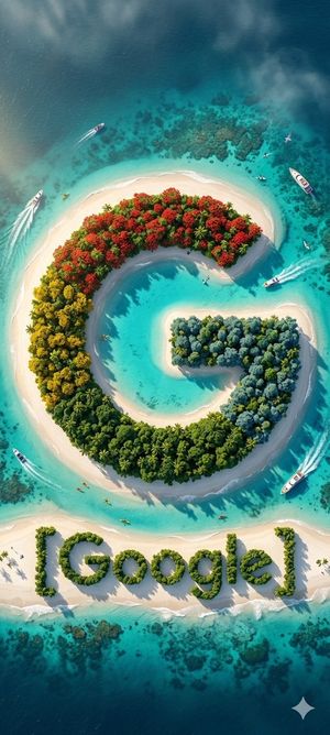 Tropical Island Logo Cinematic Landscape — Nano Banana Pro image prompt example