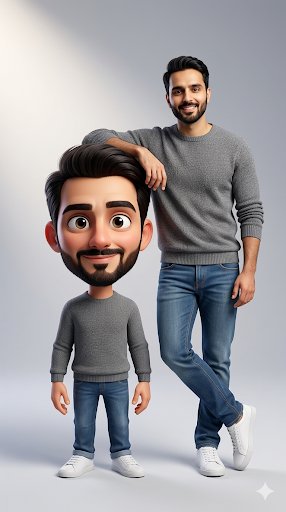 Ultra Clean Realistic Human And Stylized 3d Caricature Composition Prompt — Nano Banana Pro image prompt example