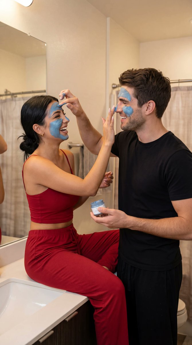 Ultra Photoreal Candid Couple Applying Face Masks — Nano Banana Pro image prompt example