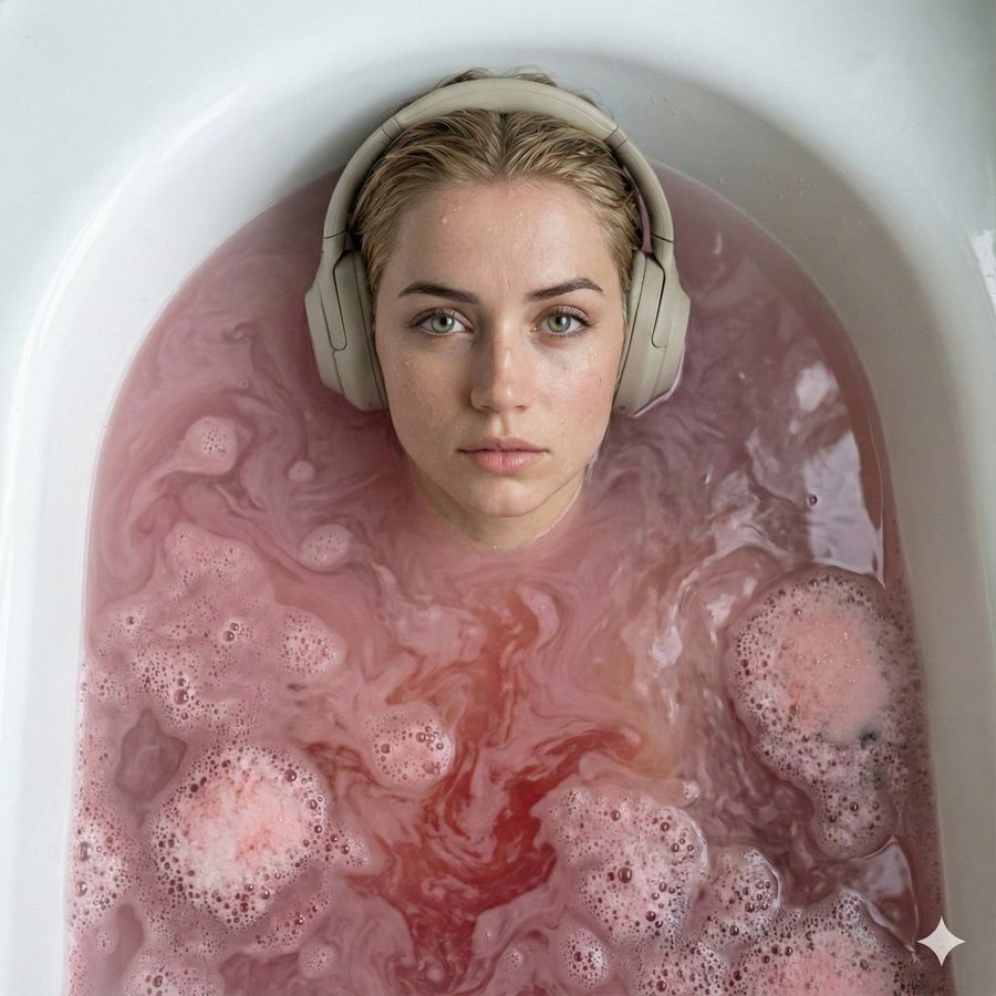 Ultra Photorealistic Cinematic Portrait In A Bathtub With Noise Canceling Headphones — Nano Banana Pro image prompt example