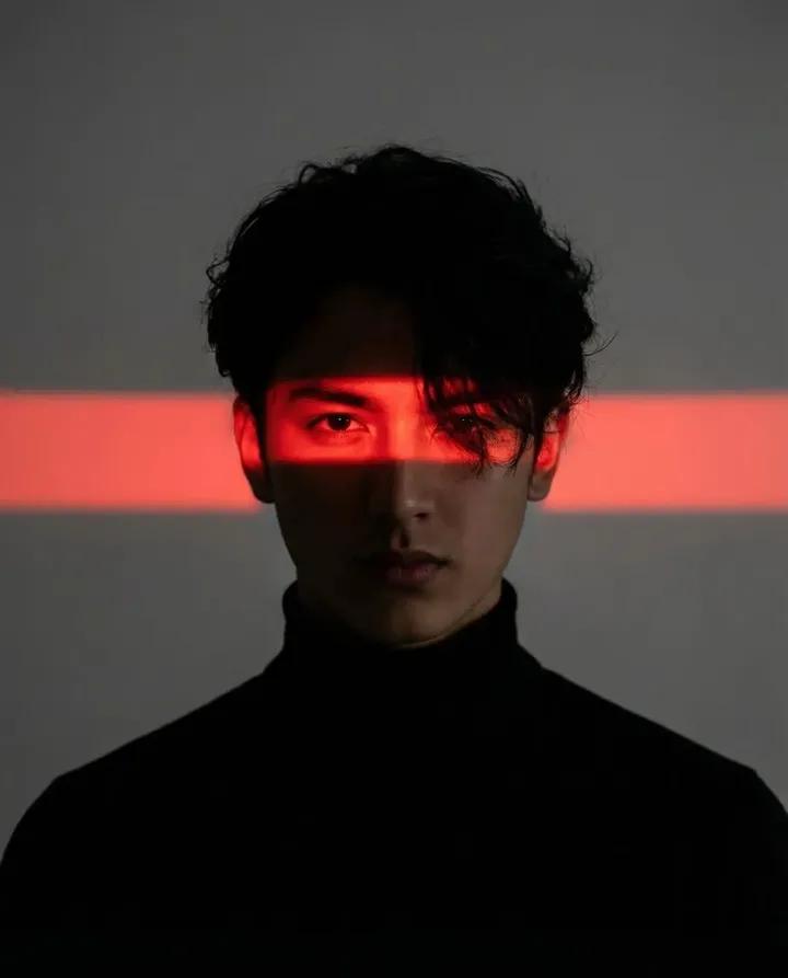 Ultra Realistic Dramatic Portrait With Red Light Highlight — Nano Banana Pro image prompt example