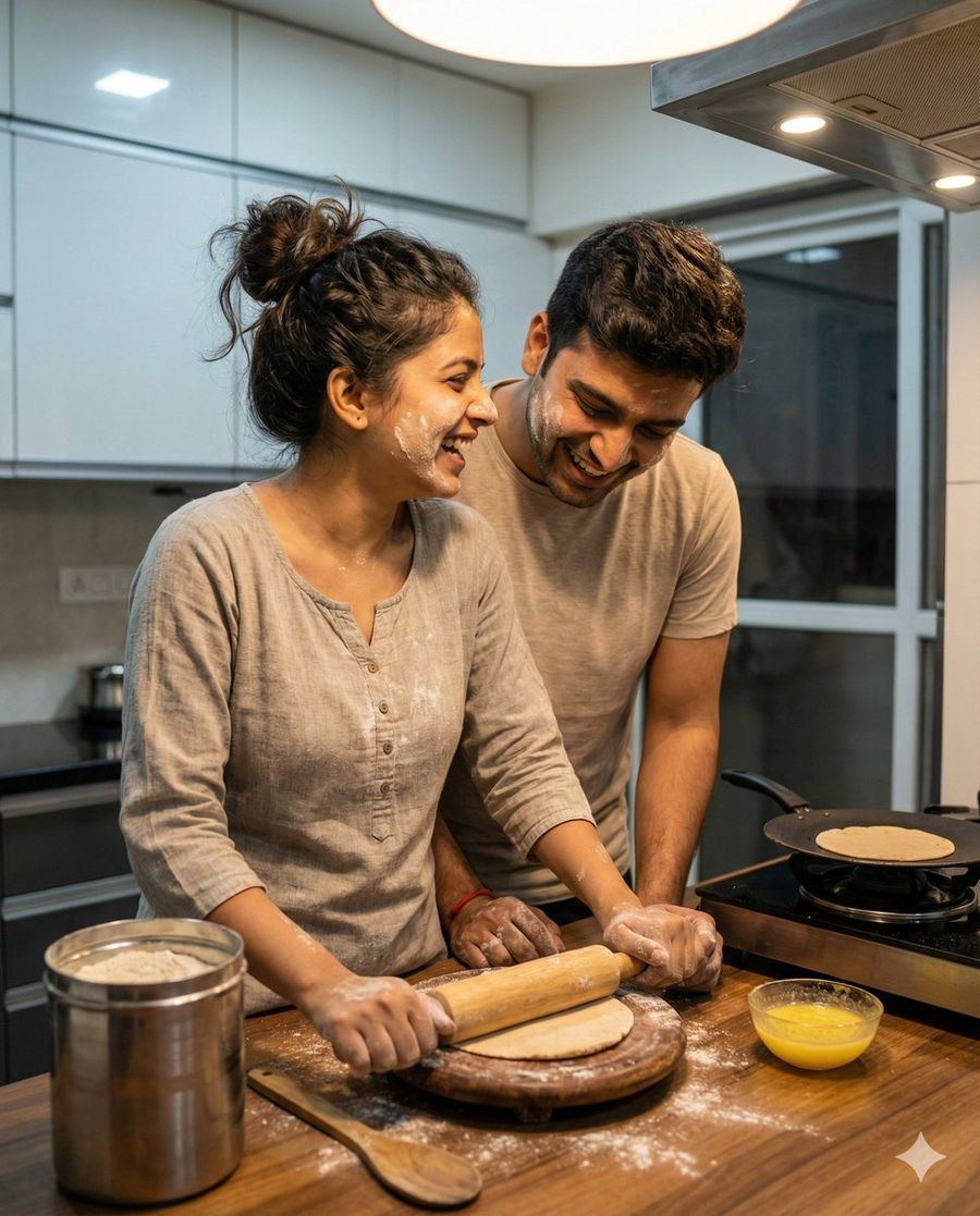 Ultra Realistic Indian Couple Cooking Portrait — Nano Banana Pro image prompt example