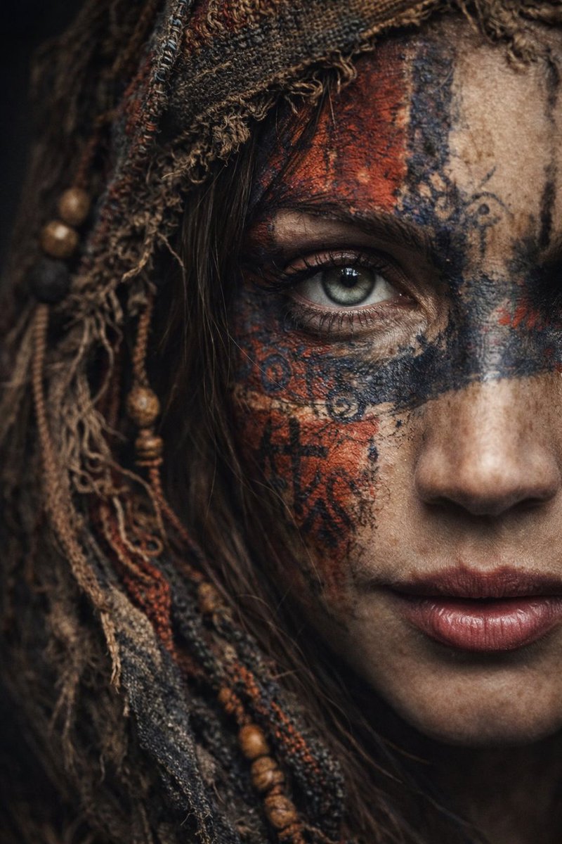 Ultra Realistic Portrait With Tribal Markings And Painterly Realism — Nano Banana Pro image prompt example