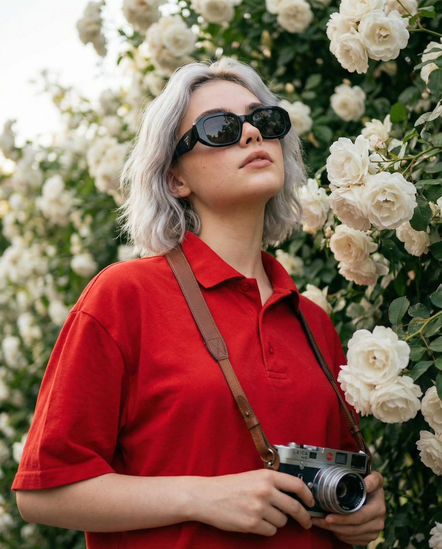 Ultra Realistic Portrait With Vintage Camera And Flowers — Nano Banana Pro image prompt example