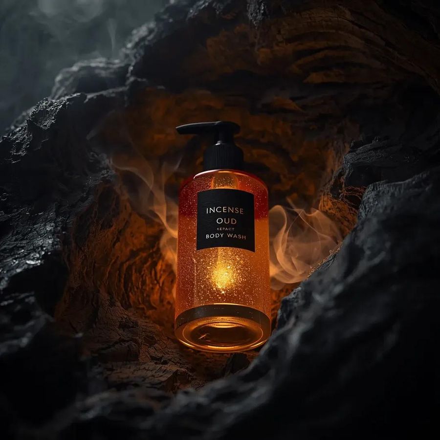 Ultra Realistic Product Shot Of Incense Oud Body Wash — generated with Nano Banana Pro
