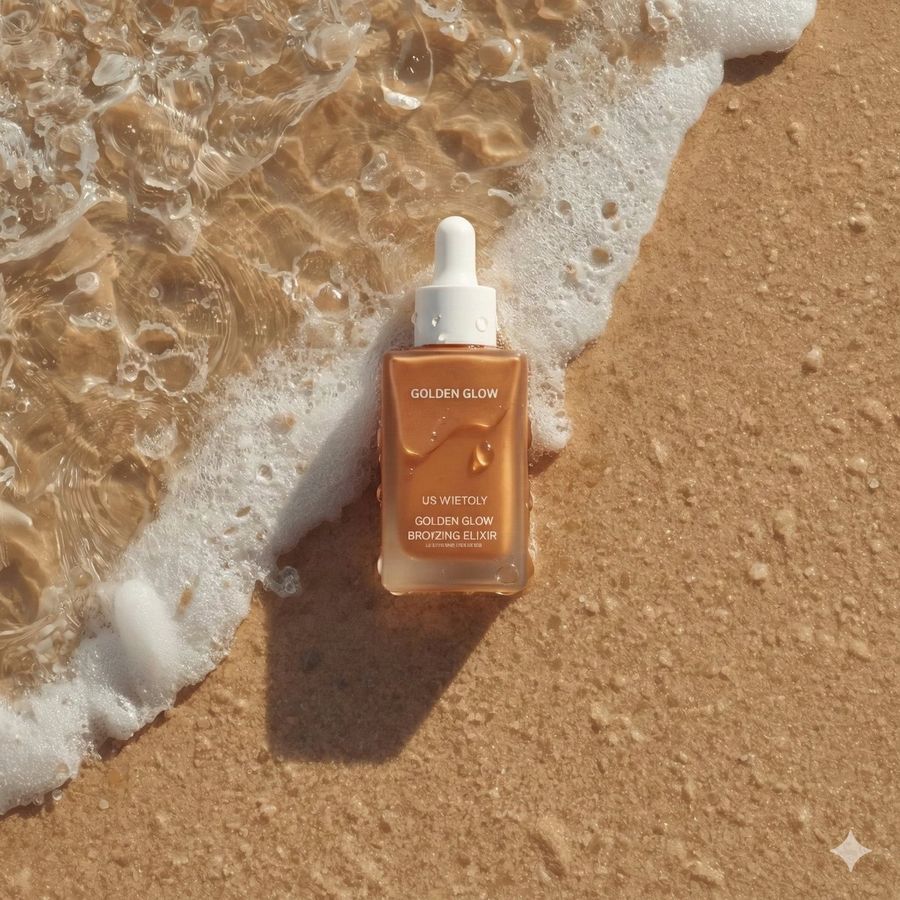 Ultra Realistic Skincare Product Photography On Wet Beach Sand — Nano Banana Pro image prompt example