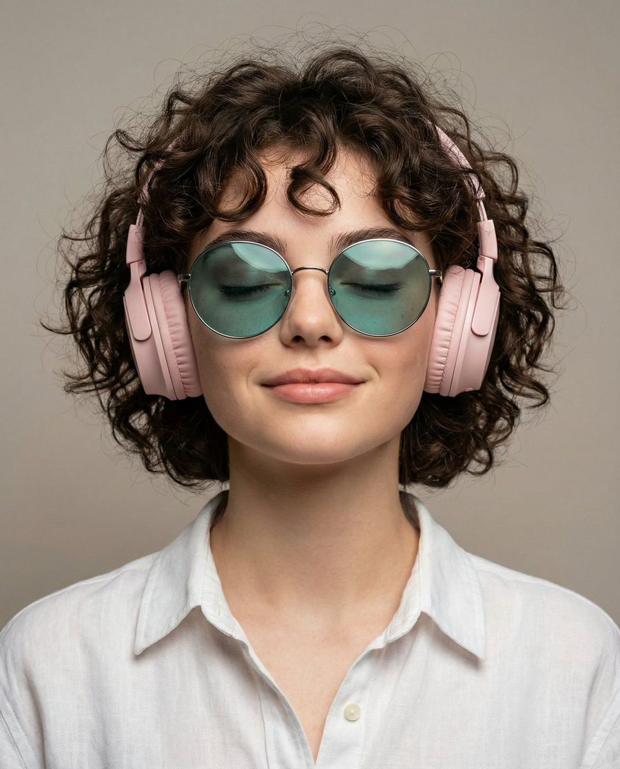 Ultra Realistic Studio Portrait Of Woman With Eyes Closed And Headphones — Nano Banana Pro image prompt example