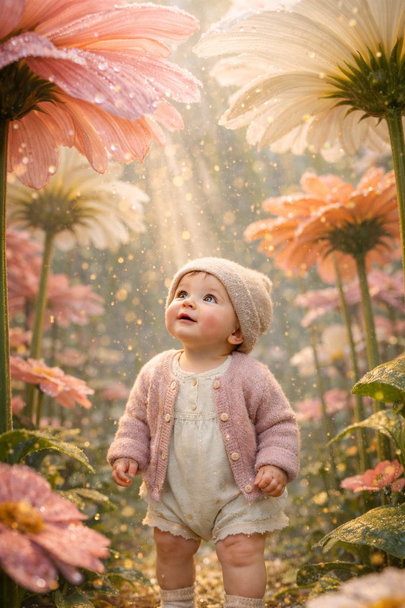 Ultra Realistic Surreal Conceptual Portrait Of A Baby In A Gigantic Flower Field — Nano Banana Pro image prompt example