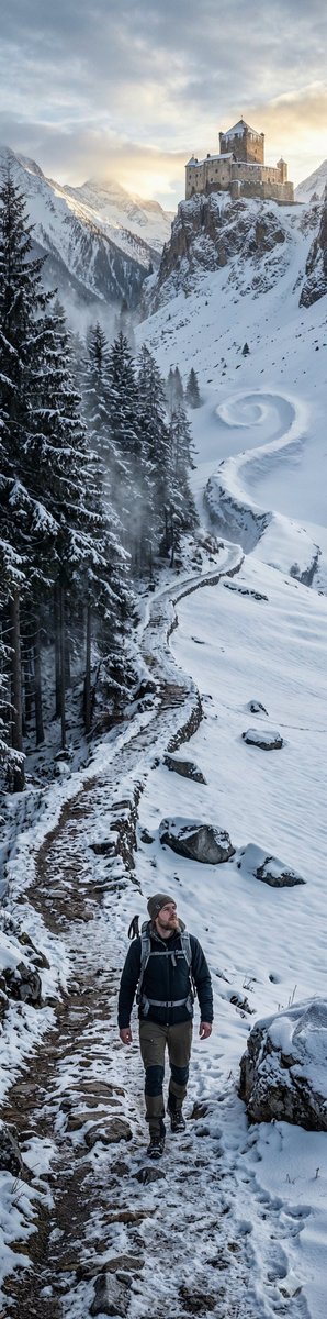 Ultra Realistic Vertical Panorama Of Swiss Alps With Mythological Hint — Nano Banana Pro image prompt example