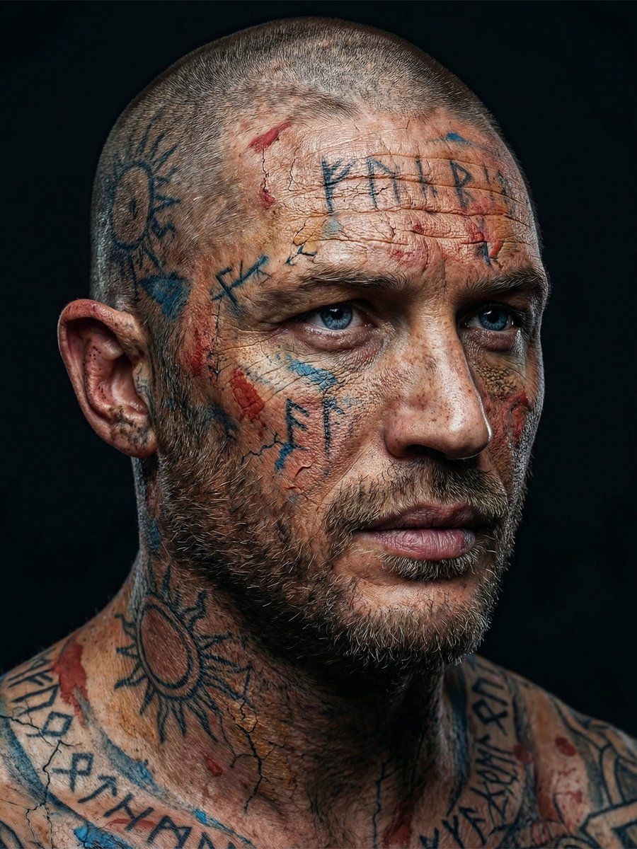 Ultra Realistic Viking Inspired Cracked Paint Portrait — Nano Banana Pro image prompt example