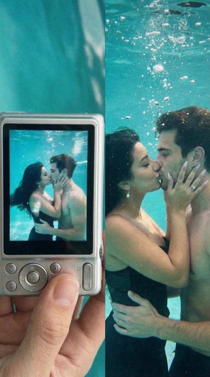 Underwater Kiss Diptych With Digital Camera Screen — Nano Banana Pro image prompt example